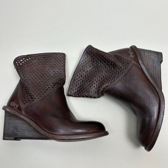 Bed Stu Boots Womens Size 8 Brown Dutchess Teal Cut Out Wedge Booties Ladies - Picture 5 of 14